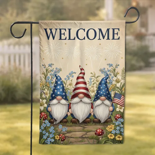 Welcome Patriotic Gnomes American Flag - Independence Day Home Decor Garden Flag