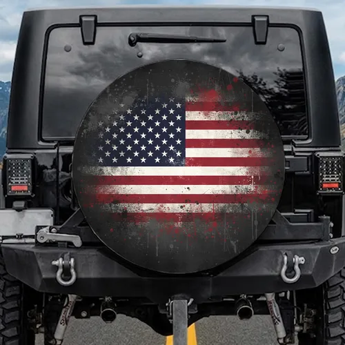 Rugged Distressed American Flag - Independence Day USA Patriot Gift for Flag Lovers Spare Tire Cover