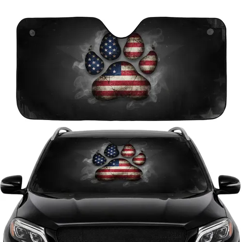 Grunge American Flag Paw Print Independence Day Car Interior Upgrade for Veterans Car Sunshade