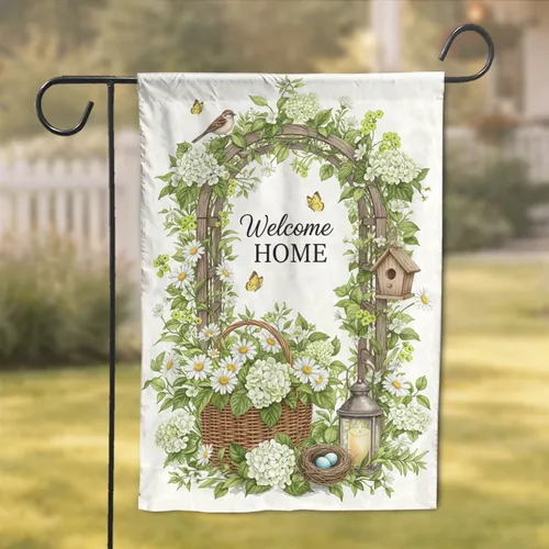 Welcome HOME Birds Butterflies Spring Flowers Rustic Home Decor Garden Flag