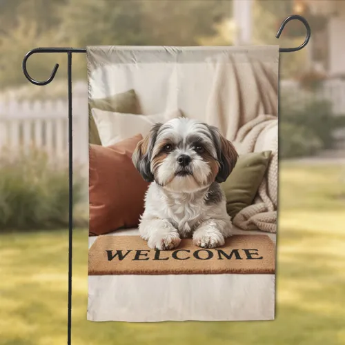 Shih Tzu Dog Welcome Mat Domestic Scene with Pillows - Home Decor Gift for Dog Lovers Garden Flag