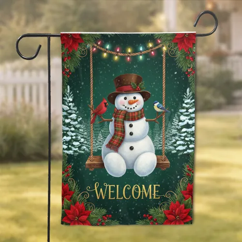 Snowman Welcome Cardinal Chickadee Poinsettia - Christmas Holiday Decor Garden Flag