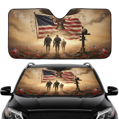 American Flag Eagle Soldiers 250th Anniversary Road Trip Gift for Veterans Car Sunshade