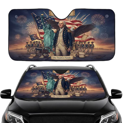 Custom Family Name George Washington Bald Eagle Statue Liberty 1776 250th Anniversary Car Interior Upgrade Car Sunshade