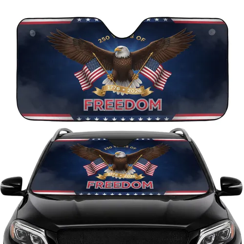 Bald Eagle American Flags 1776-2026 Freedom - USA 250th Independence Day Road Trip Gift Car Sunshade