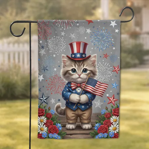 Kitten American Flag - Independence Day Gift for Cat Lovers Garden Flag
