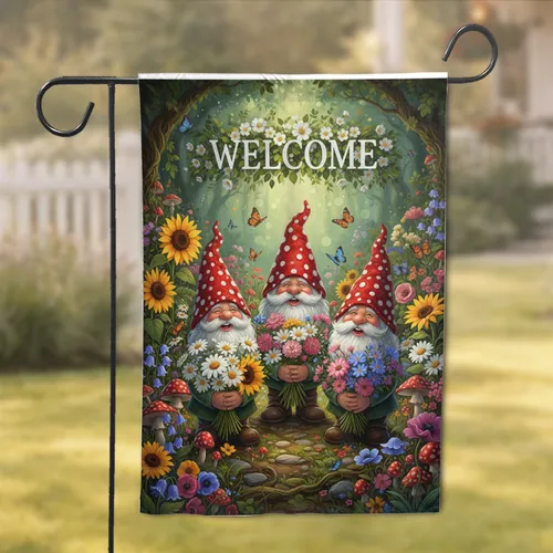 Gnomes Wildflower Welcome - Forest Garden Home Decor Gift for Garden Lovers Garden Flag