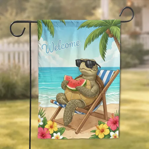 Sea Turtle Sunglasses Watermelon Beach Scene - Welcome Home Decor Gift for Sea Turtle Lover Garden Flag