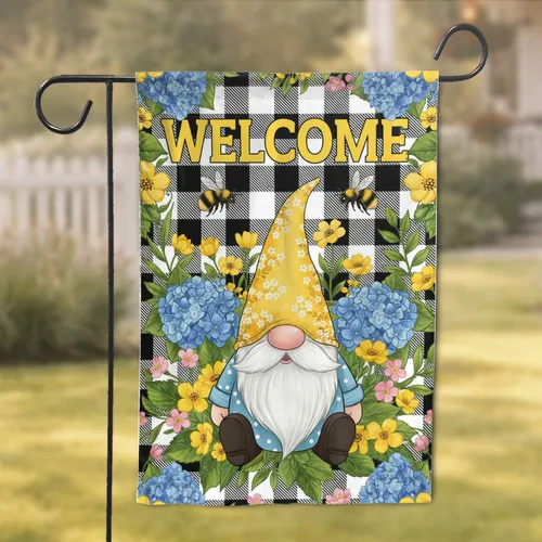 Welcome Gnome Bumblebee Garden Flowers - Everyday Home Decor Gift Garden Flag