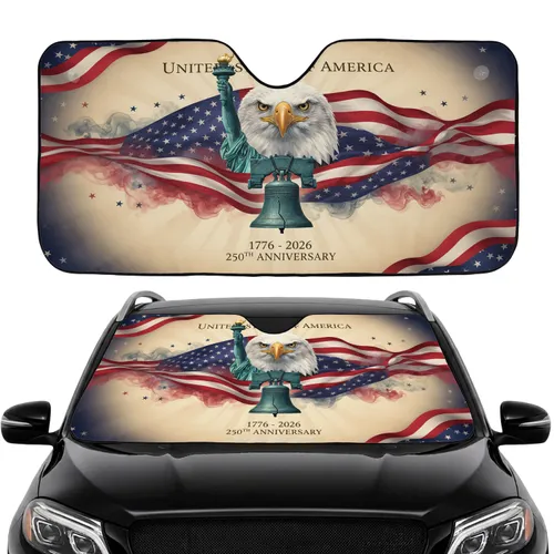 Bald Eagle Liberty Bell Statue of Liberty American Flag - USA 250th Anniversary Car Interior Car Sunshade