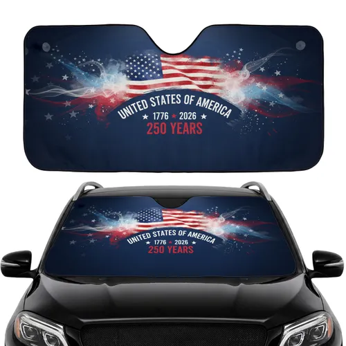 American Flag 1776-2026 USA 250th Anniversary Independence Day Road Trip Essential Car Sunshade