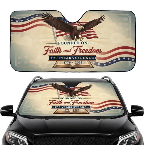Bald Eagle American Flag Holy Bible 1776-2026 - USA 250th Anniversary for Veterans Car Sunshade