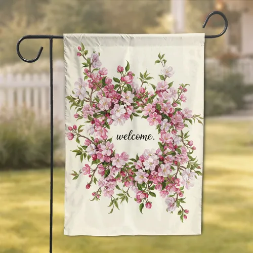 Pink White Cherry Blossom Welcome Blooming Floral - Home Decor Gift Garden Flag