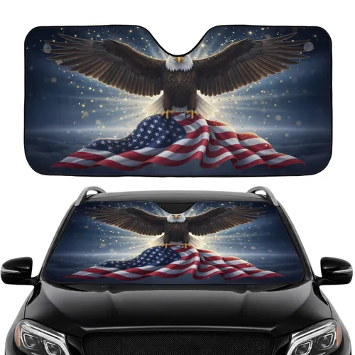 Bald Eagle Perching Outstretched Wings American Flag Gold Stars - Car Interior Upgrade Car Sunshade