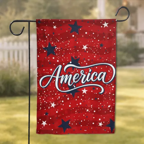 Patriotic America Script Stars - Independence Day Home Decor Garden Flag
