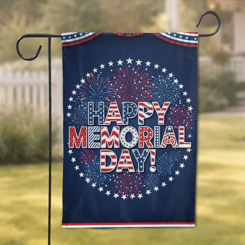 Happy Memorial Day Lettering Patriotic Fireworks - Memorial Day Celebration for Proud Americans Garden Flag
