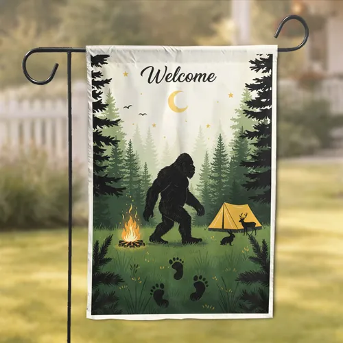 Sasquatch Bigfoot Camping Forest Moon Welcome - Home Decor Gift for Bigfoot Fans Garden Flag