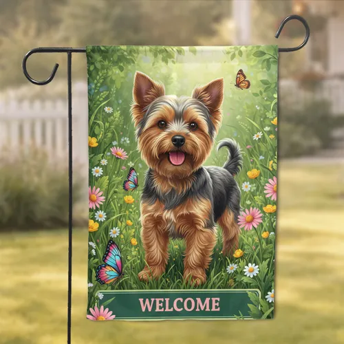 Yorkshire Terrier Dog Welcome Garden Butterflies - Home Decor Gift for Dog Lover Garden Flag