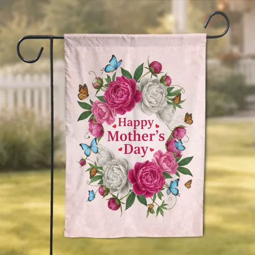Happy Mother's Day Peonies Butterflies - Mother's Day Gift for Mom Garden Flag