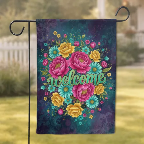 Welcome Floral Peony Daisy Cluster - Home Decor Gift for Garden Lover Garden Flag