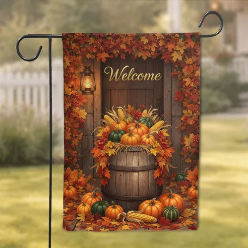 Autumn Harvest Porch Welcome - Fall Thanksgiving Home Decor Gift Garden Flag