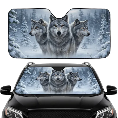 Gray Wolves Winter Forest Snow Car Interior Upgrade - Wolf Lover Gift Car Sunshade