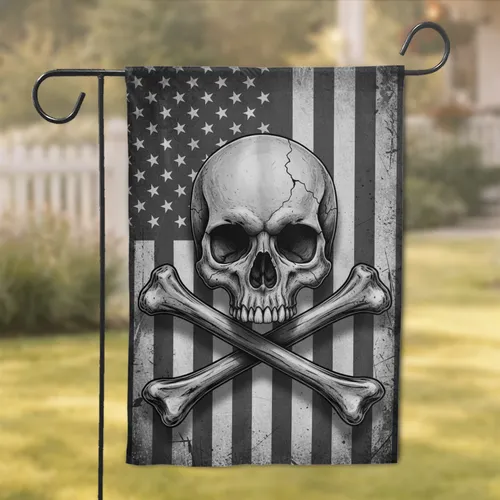 Jolly Roger American Flag Skull Bones - Patriotic Home Decor Gift Garden Flag