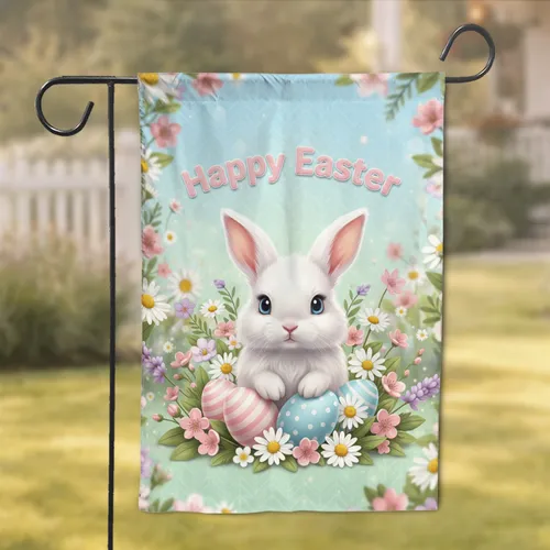 Happy Easter Bunny Eggs Spring Flowers - Easter Celebration Home Decor Garden Flag