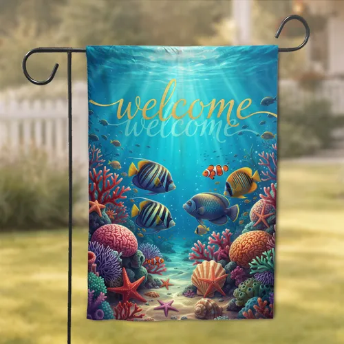 Vibrant Tropical Fish Coral Reef Welcome - Ocean Life Home Decor Gift Garden Flag