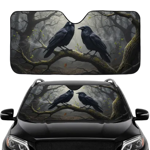 Majestic Ravens Ancient Woodland Mossy Branch - Car Interior Upgrade Car Sunshade