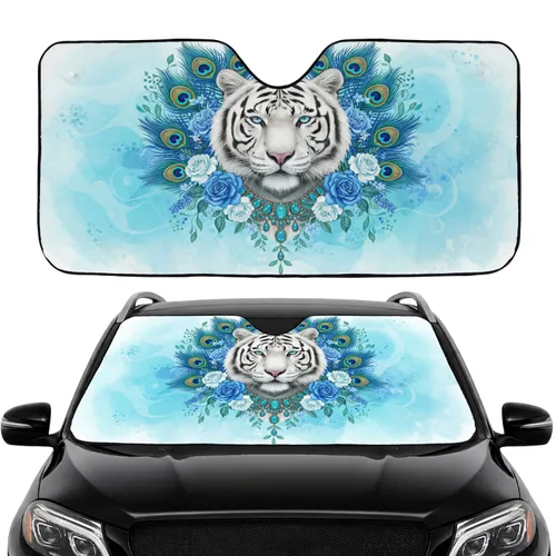 White Tiger Sapphire Necklace Peacock Feather Blue Rose - Road Trip Travel Essential Car Sunshade