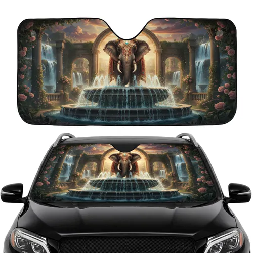 Majestic Elephant Fountain Classical Palace Garden Luxury Car Interior Upgrade Car Sunshade