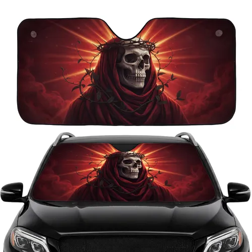 Realistic Skull Crown of Thorns Red Fabric Radiant Light Thorny Vine Car Interior Upgrade Car Sunshade