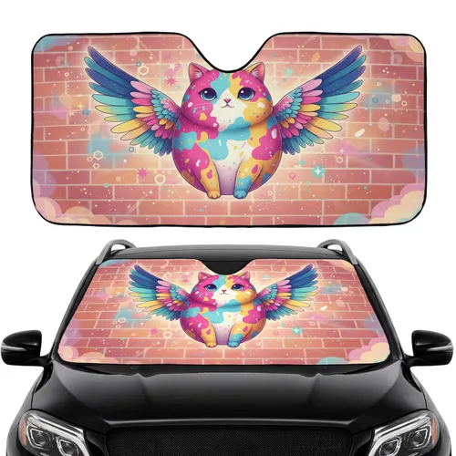 Stylized Cat Feathery Wings Blush Brick - Car Interior Upgrade for Cat Lover Car Sunshade