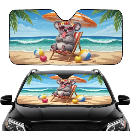 Fluffy Koala Floral Crown Pink Sunglasses Tropical Beach - Car Interior Upgrade Car Sunshade