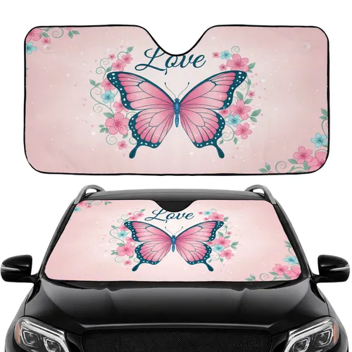 Butterfly Love Script Pink Blossoms Swirling Vines - Car Interior Upgrade Gift Car Sunshade