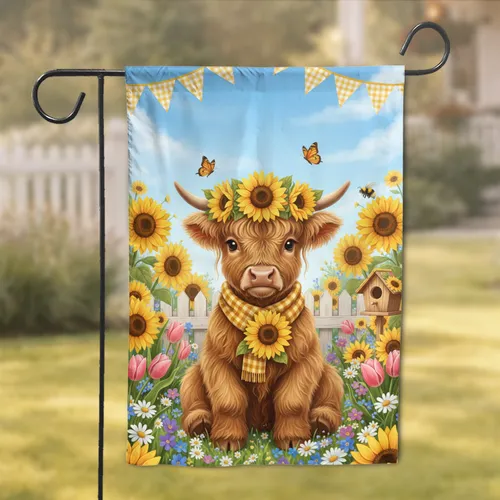 Highland Cow Sunflower Garden - Farmhouse Decor Gift for Cow Lover Garden Flag