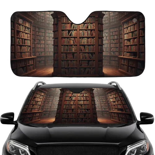 Dense Library Bookshelf Antique Books - Car Interior Upgrade Car Sunshade