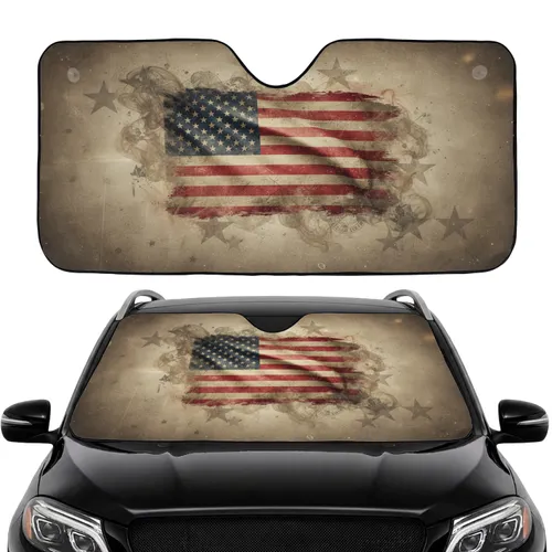 Distressed American Flag Patriotic Eagles - Independence Day Travel for Veterans Car Sunshade