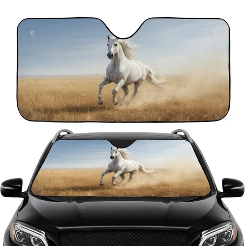 White Horse Galloping Sunny Field - Car Interior Upgrade for Horse Lover Car Sunshade
