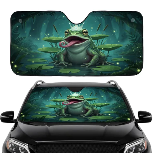 Pink Tongue Frog Crown Lily Pad Swamp Car Interior Upgrade for Frog Lovers Car Sunshade