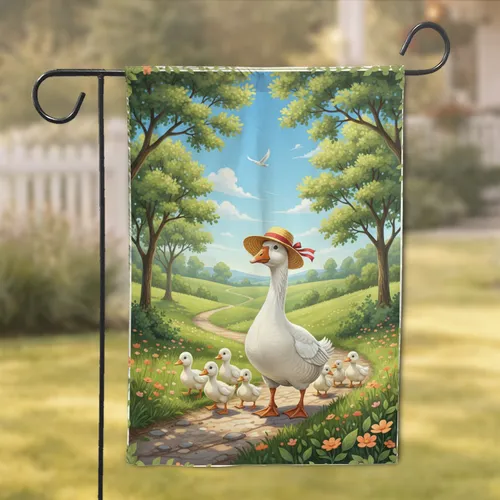 White Goose Ducklings Meadow Countryside - Wildlife Lover Farmhouse Home Decor Gift Garden Flag