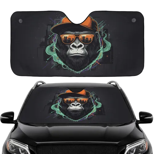 Cool Gorilla Head Orange Cap Sunglasses - Road Trip Accessory for Street Art Lover Car Sunshade
