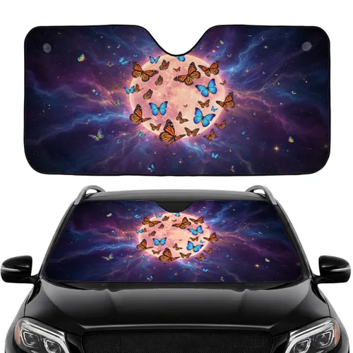 Monarch Morpho Butterflies Full Moon Celestial Nebula - Car Interior Upgrade Car Sunshade