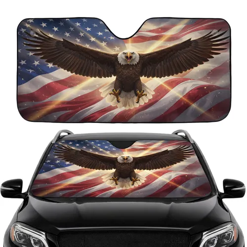 Majestic Bald Eagle American Flag - Travel Essentials Gift for Veterans Car Sunshade