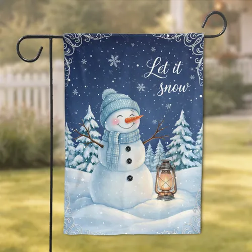 Smiling Snowman Let it Snow Winter Night - Christmas Holiday Home Decor Gift Garden Flag