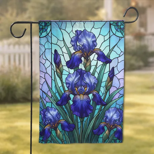 Stained Glass Irises Flowers Bloom Leaves - Iris Lover Home Decor Gift Garden Flag