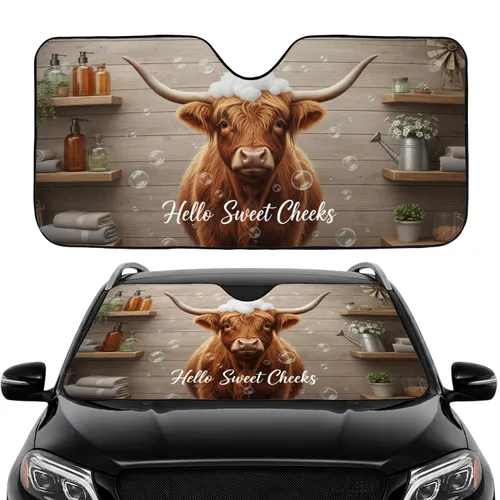 Highland Cow Hello Sweet Cheeks Soap Bubbles - Car Interior Upgrade for Cow Lover Car Sunshade
