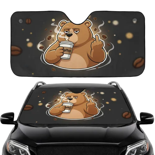 Grumpy Coffee Bear Middle Finger - Commute Accessory for Coffee Lover Car Sunshade