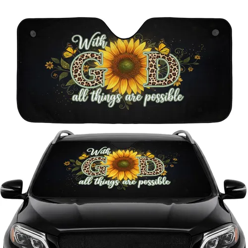 Monarch Butterfly Sunflower GOD 'All Things Are Possible' Car Interior Upgrade Car Sunshade